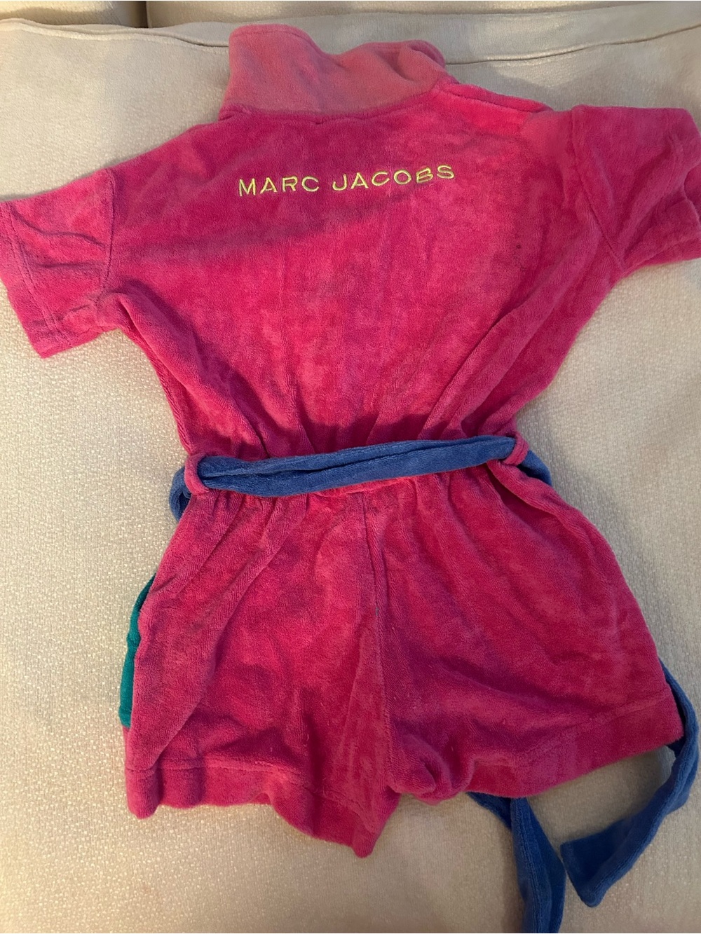 Marc Jacobs Kids Hot Pink Terry Romper with Blue Belt